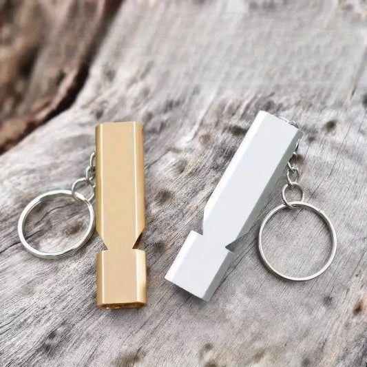 Gold Survival Whistle Keychain Dual Tube Outdoor Emergency Rescue Safety Whistle