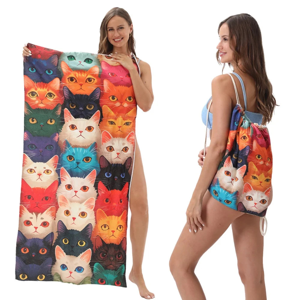 Quick Dry Lightweight Beach Towel – Super Absorbent Foldable Backpack Style (80x160cm)