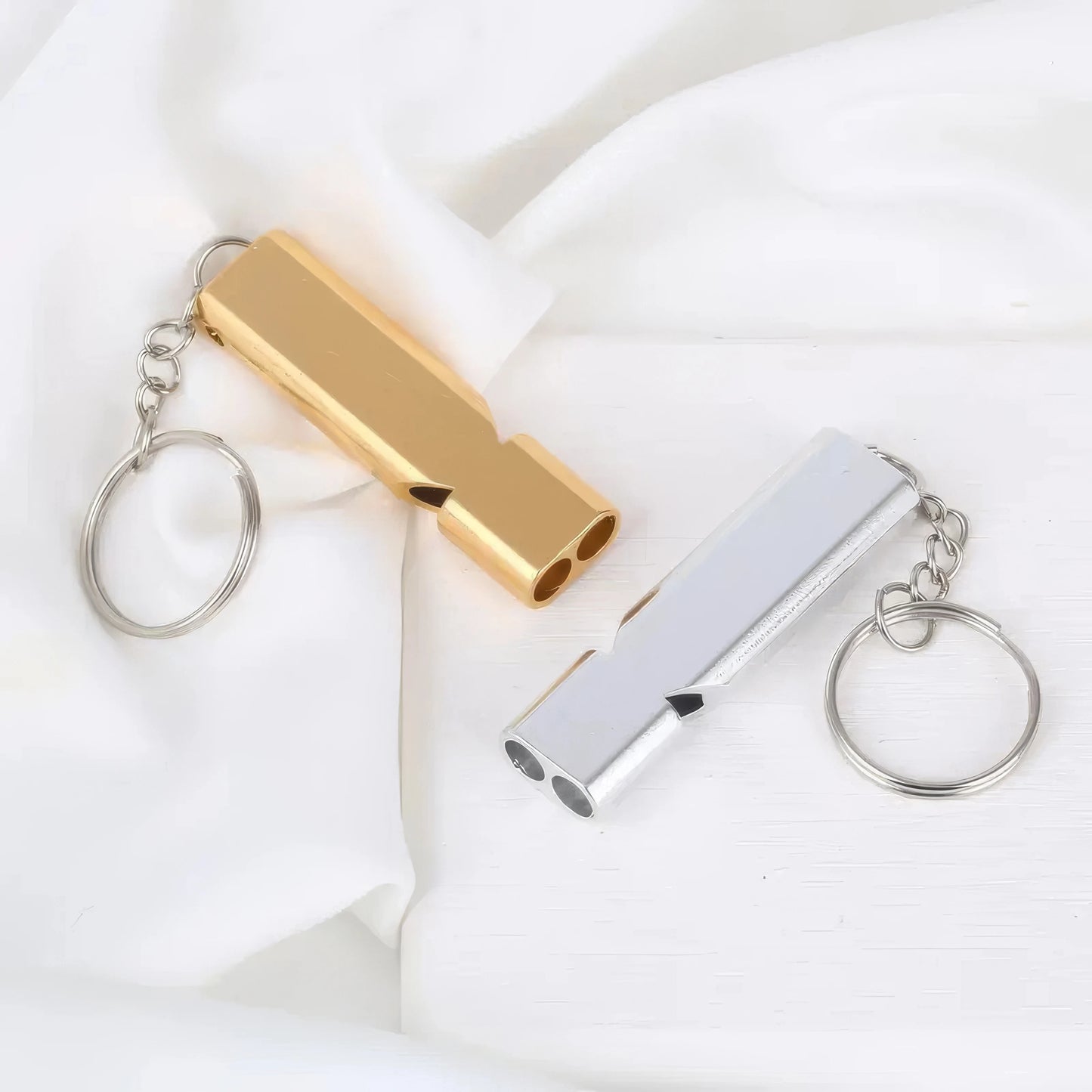 Gold Survival Whistle Keychain Dual Tube Outdoor Emergency Rescue Safety Whistle