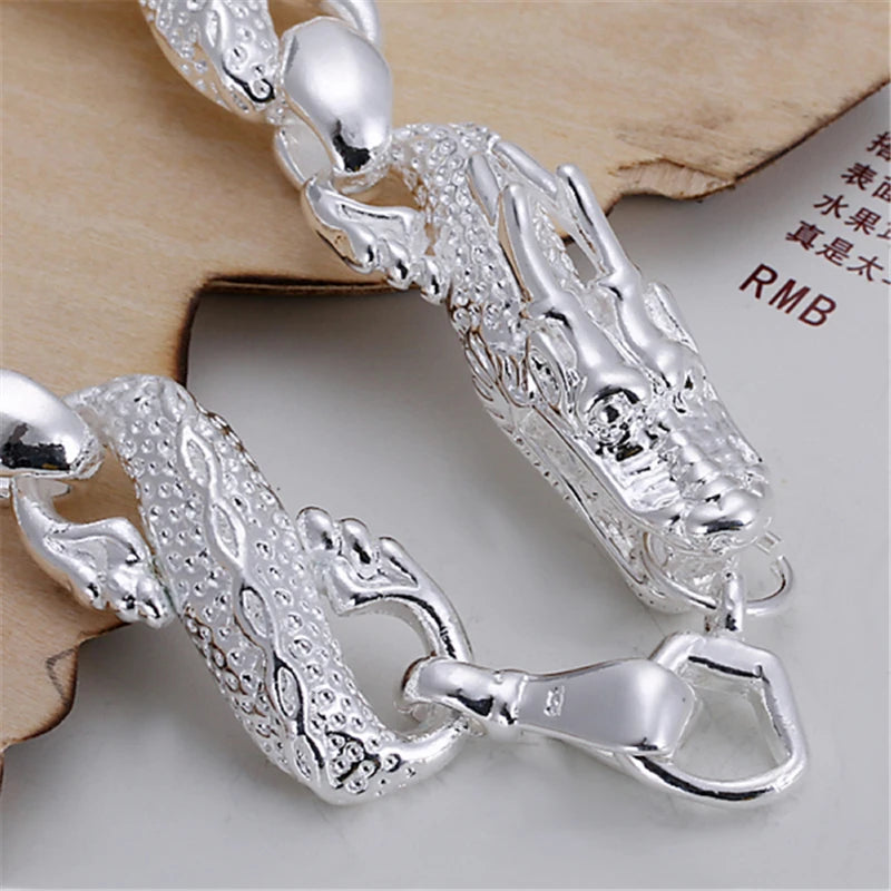 DOTEFFIL 925 Sterling Silver Dragon Cuff Bracelet For Man Women Charm Wedding Engagement Party Fashion Jewelry