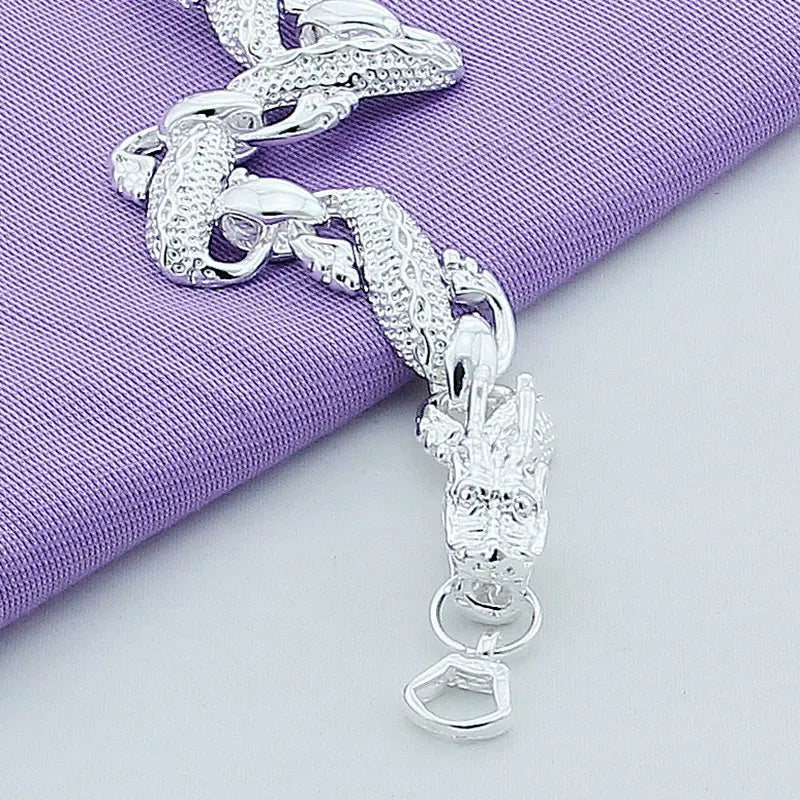DOTEFFIL 925 Sterling Silver Dragon Cuff Bracelet For Man Women Charm Wedding Engagement Party Fashion Jewelry