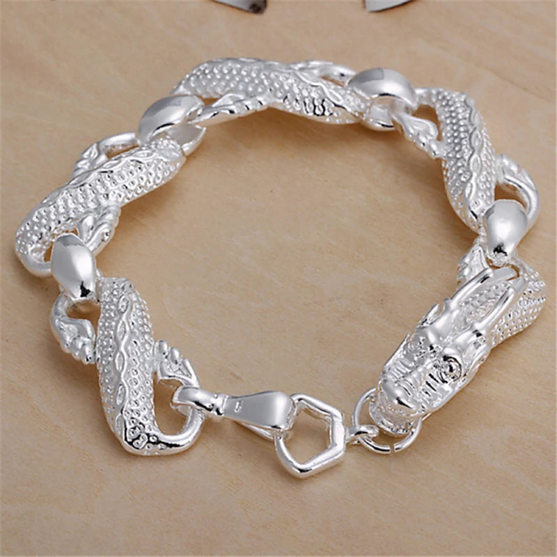 DOTEFFIL 925 Sterling Silver Dragon Cuff Bracelet For Man Women Charm Wedding Engagement Party Fashion Jewelry