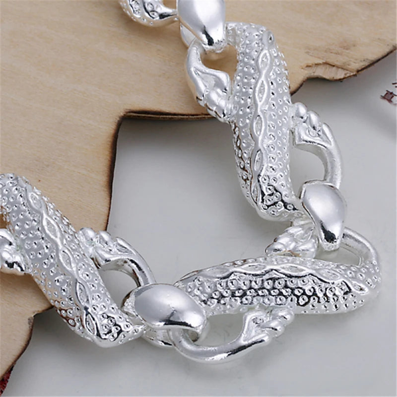 DOTEFFIL 925 Sterling Silver Dragon Cuff Bracelet For Man Women Charm Wedding Engagement Party Fashion Jewelry