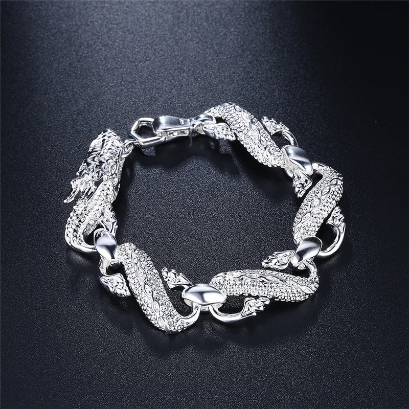 DOTEFFIL 925 Sterling Silver Dragon Cuff Bracelet For Man Women Charm Wedding Engagement Party Fashion Jewelry
