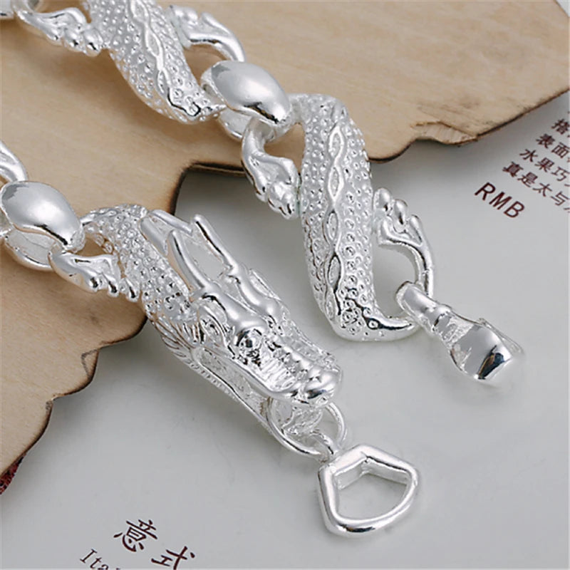DOTEFFIL 925 Sterling Silver Dragon Cuff Bracelet For Man Women Charm Wedding Engagement Party Fashion Jewelry