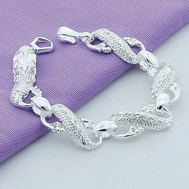 DOTEFFIL 925 Sterling Silver Dragon Cuff Bracelet For Man Women Charm Wedding Engagement Party Fashion Jewelry