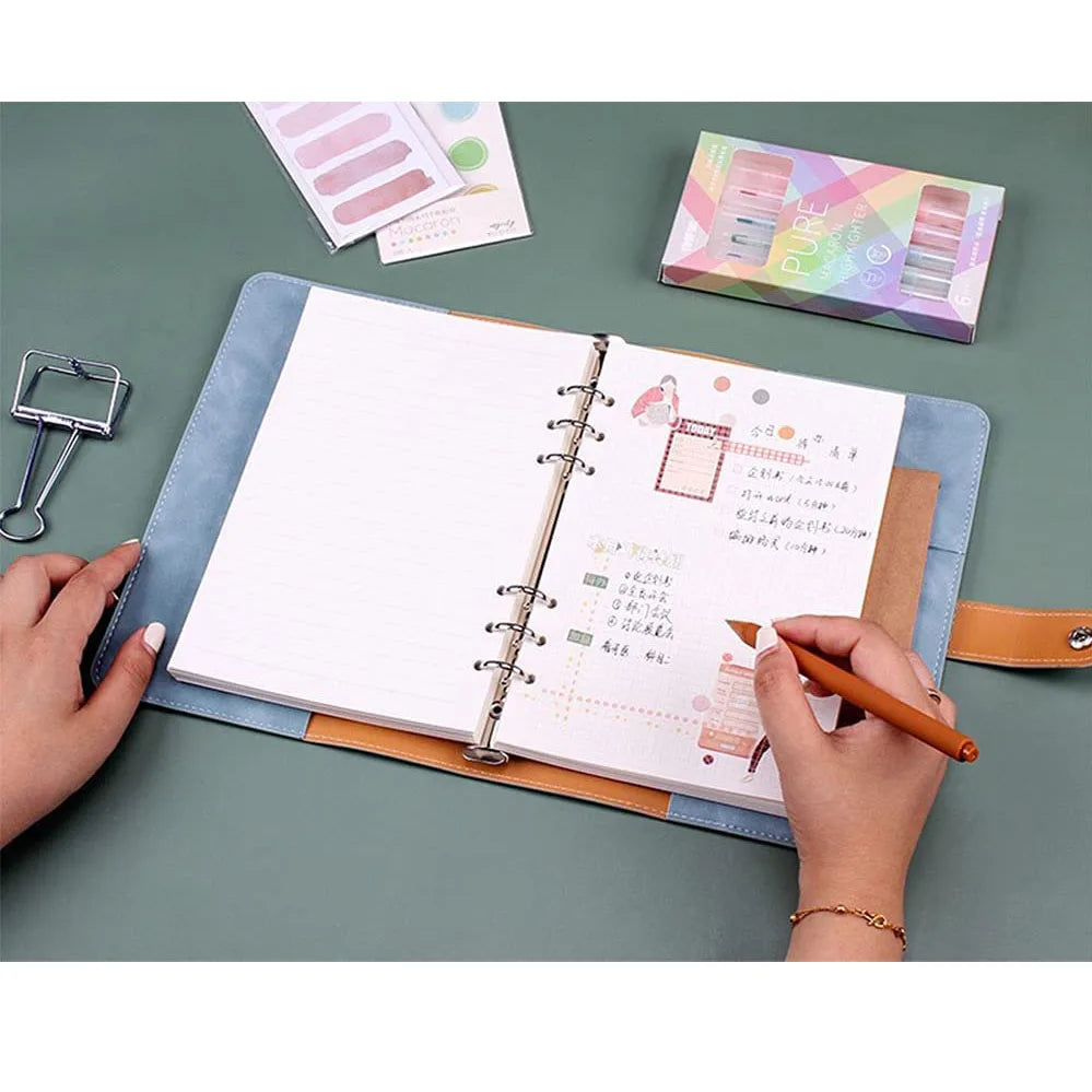 A5 PU Leather Binder Cover Refillable 6 Ring Notebook Organizer with Magnetic Buckle
