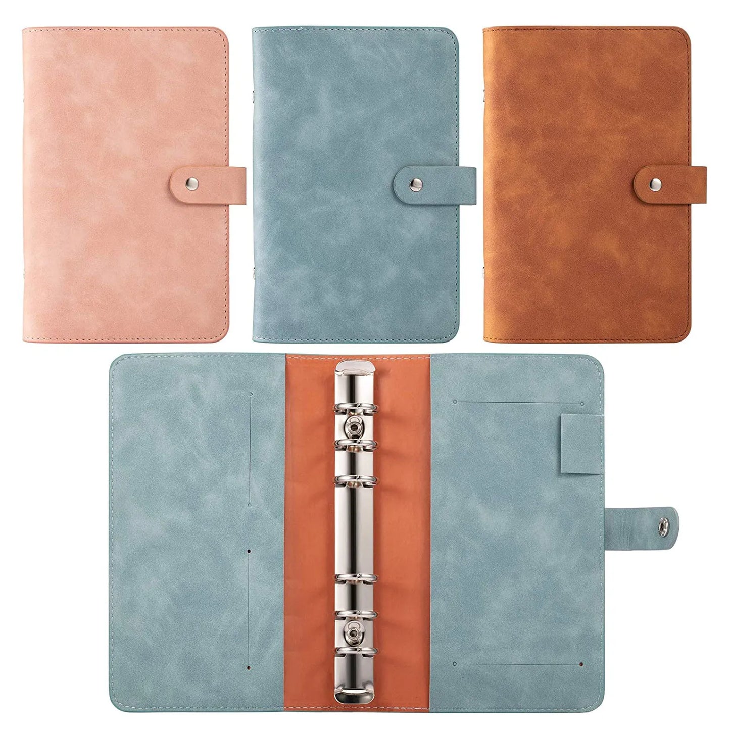 A5 PU Leather Binder Cover Refillable 6 Ring Notebook Organizer with Magnetic Buckle