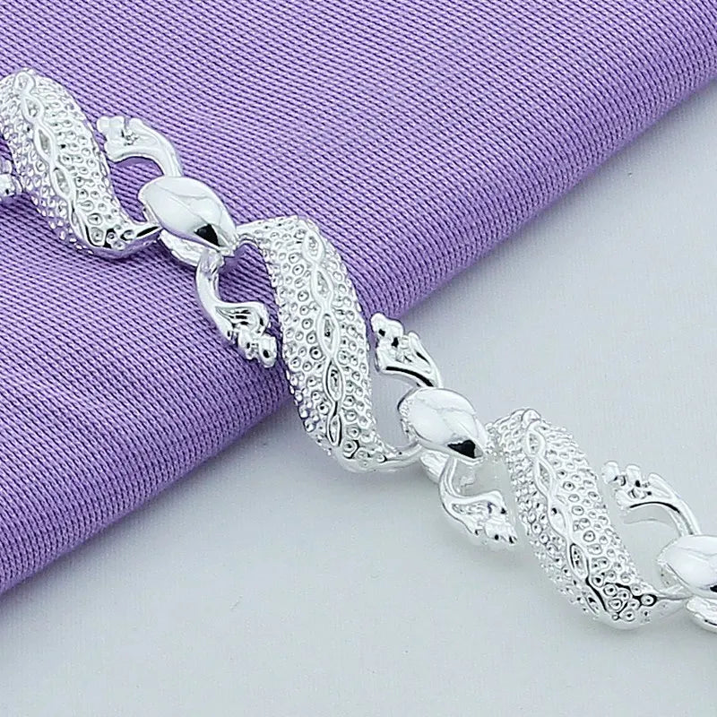 DOTEFFIL 925 Sterling Silver Dragon Cuff Bracelet For Man Women Charm Wedding Engagement Party Fashion Jewelry