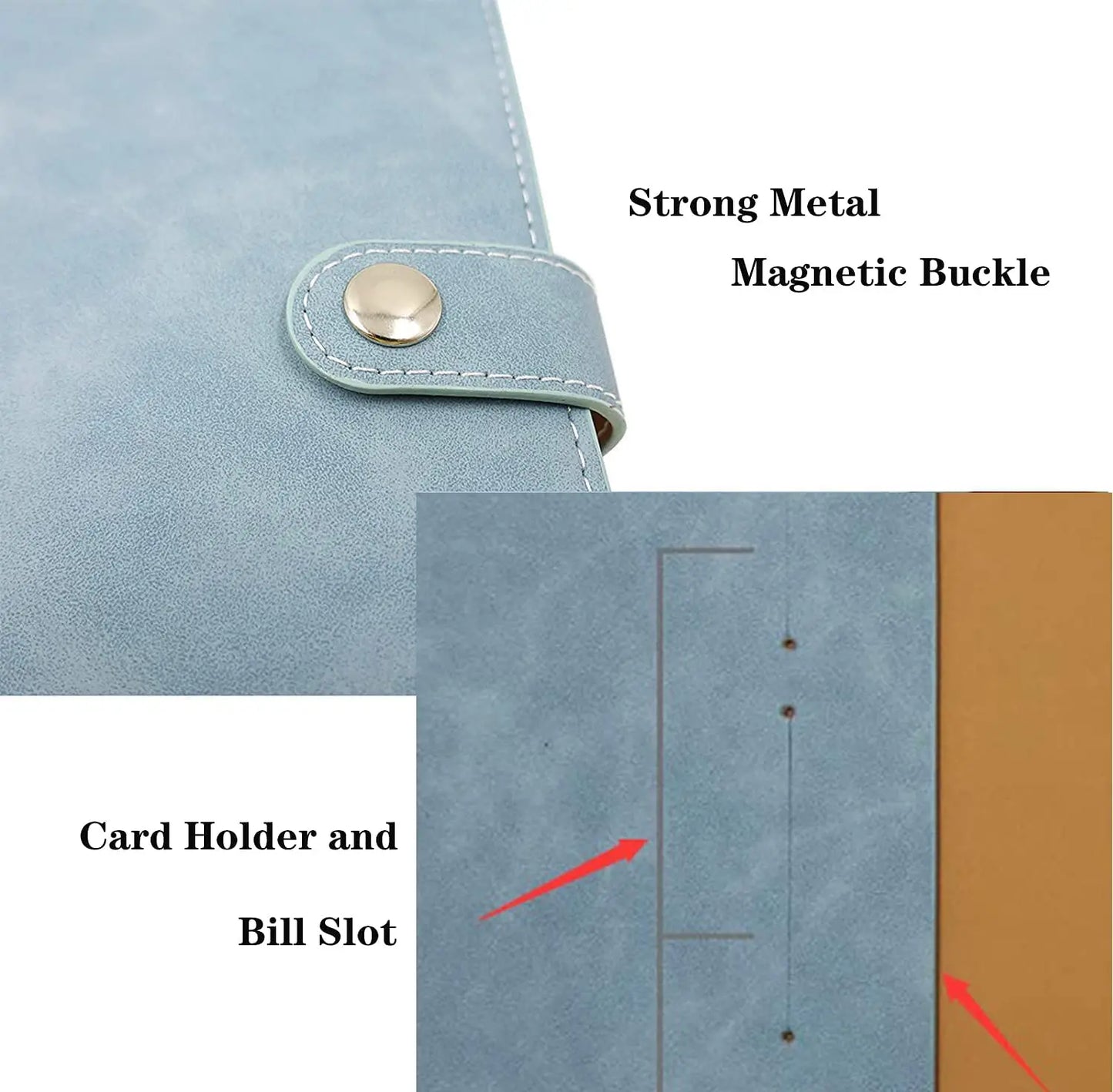 A5 PU Leather Binder Cover Refillable 6 Ring Notebook Organizer with Magnetic Buckle