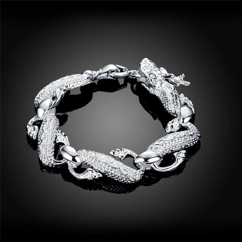 DOTEFFIL 925 Sterling Silver Dragon Cuff Bracelet For Man Women Charm Wedding Engagement Party Fashion Jewelry