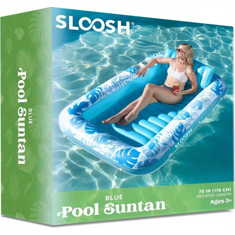 JOYFY 4-in-1 Suntan Tub Raft Floatie - 70" Inflatable Pool Float Lounger