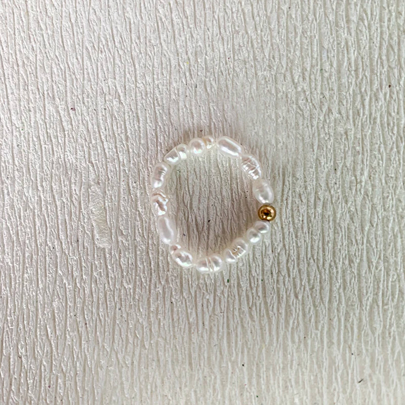 Elegant Handmade Freshwater Pearl Rings Women With Stainless Steel Bead Elastic Thread Wedding Statement Ring Gift