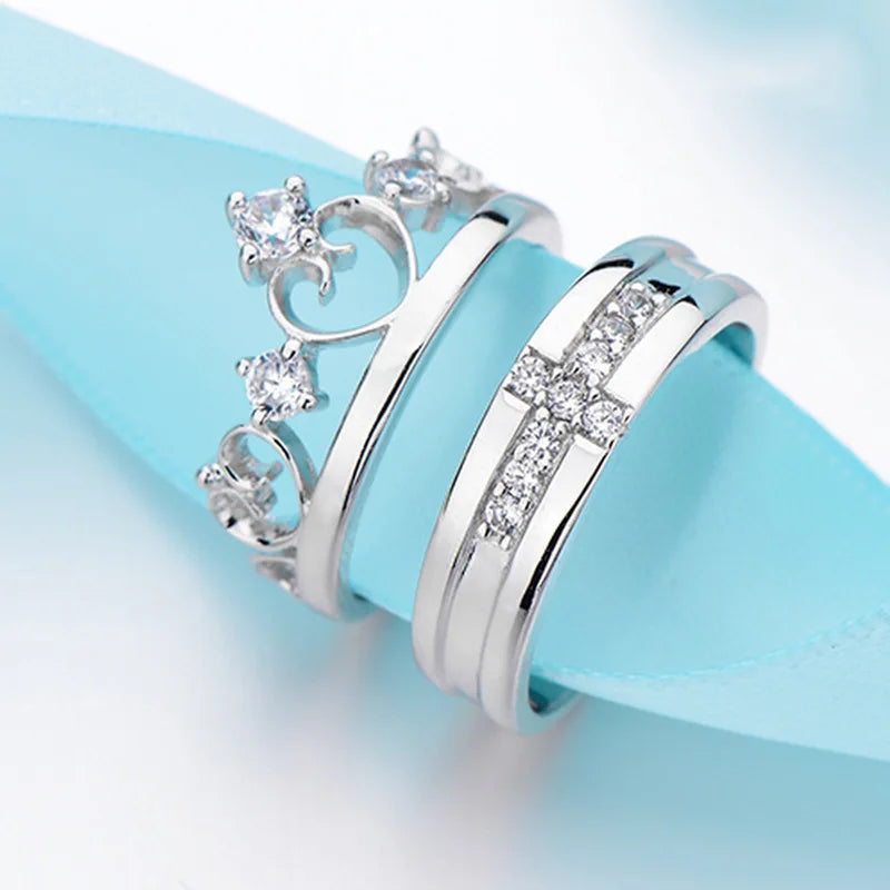 2Pcs 925 Sterling Silver Couples Ring Sets Light Polishing Simple Ring for Woman Man Classic Wedding Fine Jewelry Circle