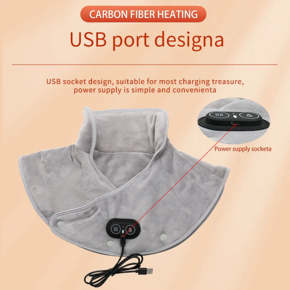 Electric Heating Pad Neck Shoulder Wrap Vibration Massager Thermal Brace Shawl