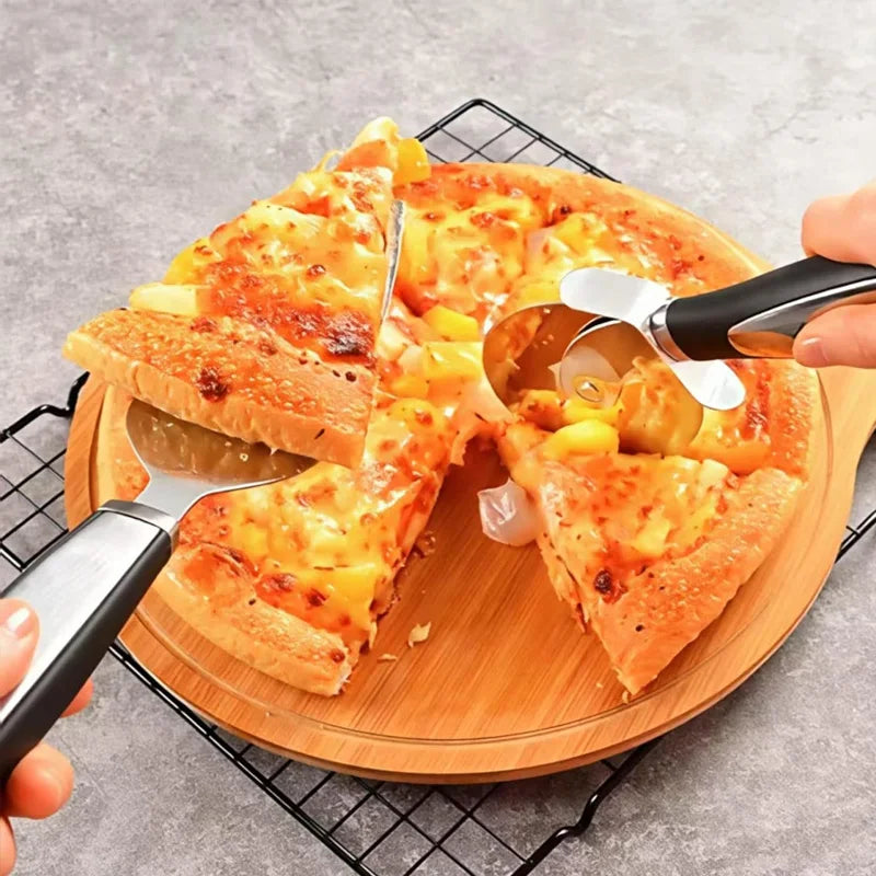 Stainless Steel Pizza Cutter - 360° Rolling Blade with Finger Guard