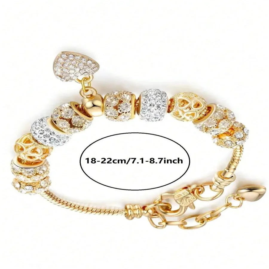 Love Heart Flower Glass Pendant Charm Bracelet Classic Pink White Crystal Stone Adjustable Bead Bracelet Silver Gold Color