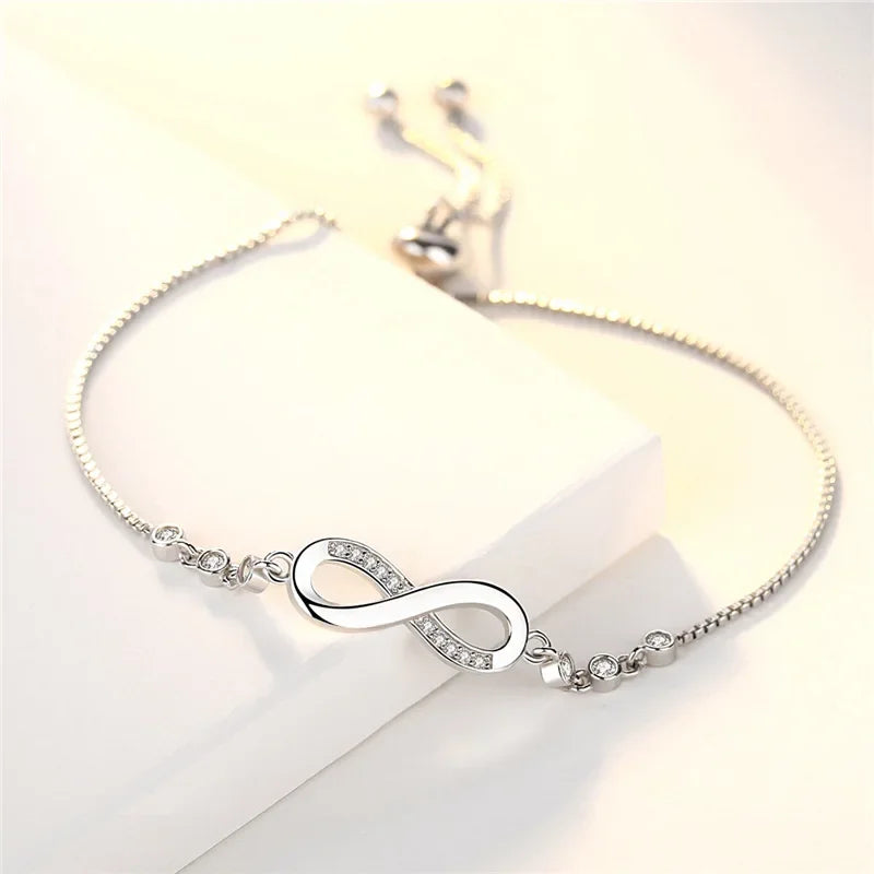 925 Sterling Silver Crystal Adjustable Knot Bracelet