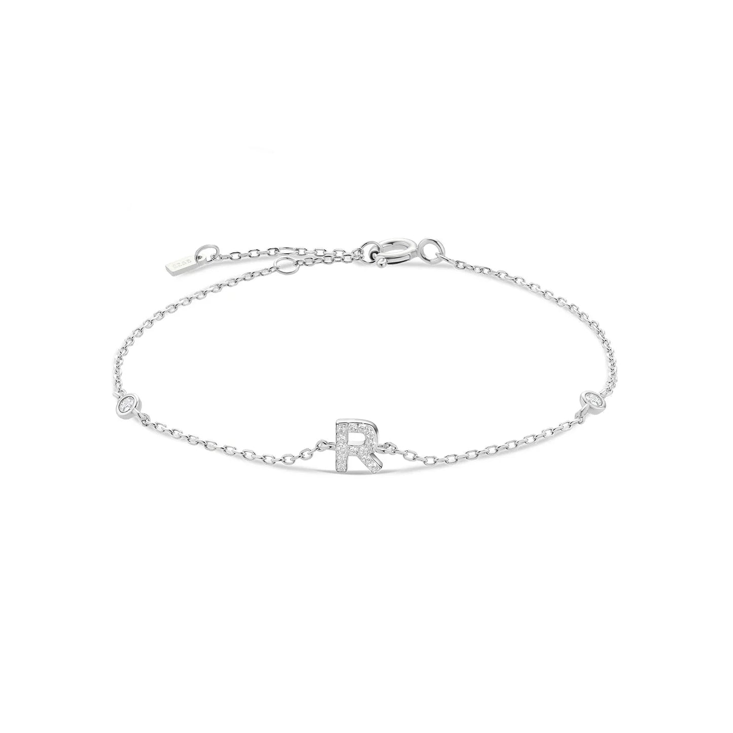 925 Sterling Silver Initial Letter Bracelet Gold CZ Zircon Alphabet Monogram