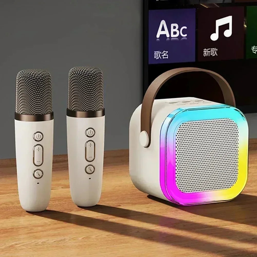 K12 Portable Mini Karaoke Machine Bluetooth Speaker with 1 or 2 Wireless Microphones