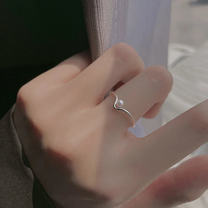 925 Sterling Silver Pearl Smile Adjustable Ring