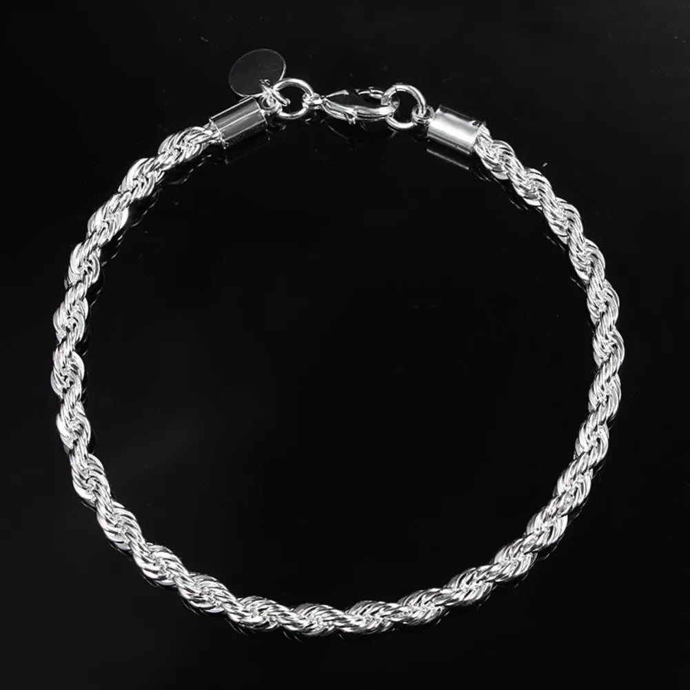 925 Sterling Silver Flat Chain Bracelet 4mm