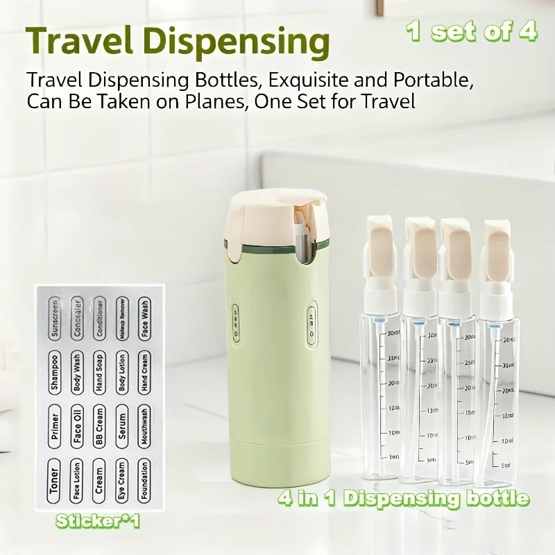 4 in 1 Leakproof Travel Emulsion Dispenser Bottle Set with Labels for Toiletries