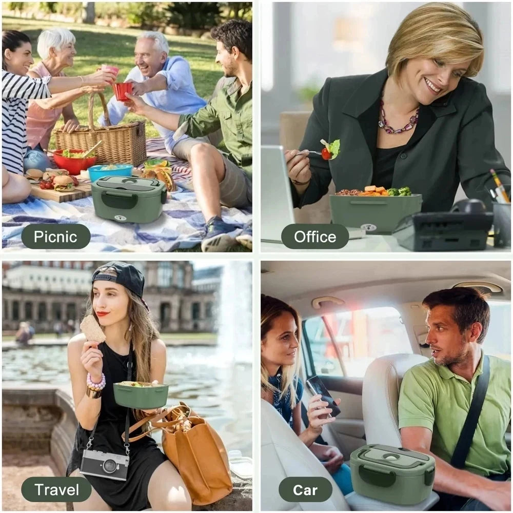 80W Portable Electric Heated Lunch Box | Leakproof Stainless Steel Food Warmer