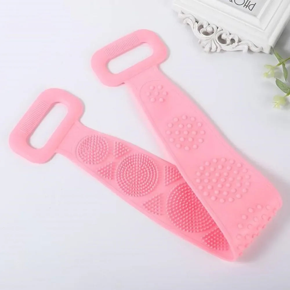 Silicone Bath Body Scrubber Exfoliating Shower Brush Back Massage Washer Strap