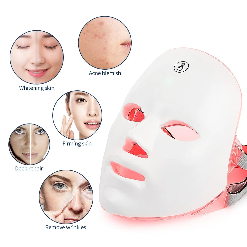 Wireless 7 Colors LED Face and Neck Mask Photon Light Therapy Machine for Skin Rejuvenation