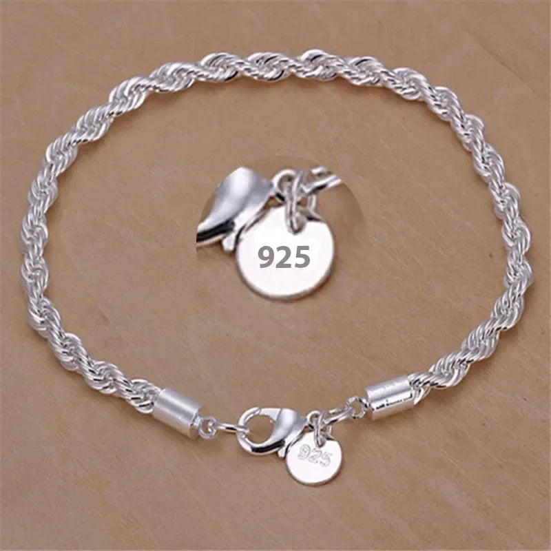 925 Sterling Silver Flat Chain Bracelet 4mm