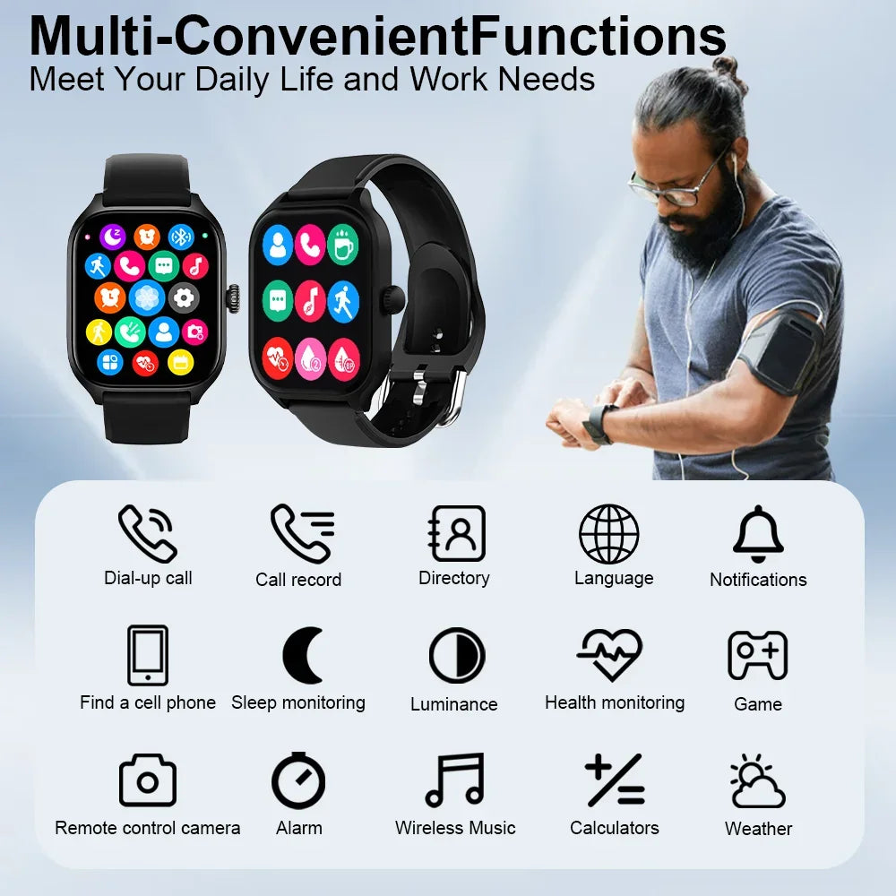 2.01 inch HD Touch Screen Smart Watch with Bluetooth Call & Fitness Tracker