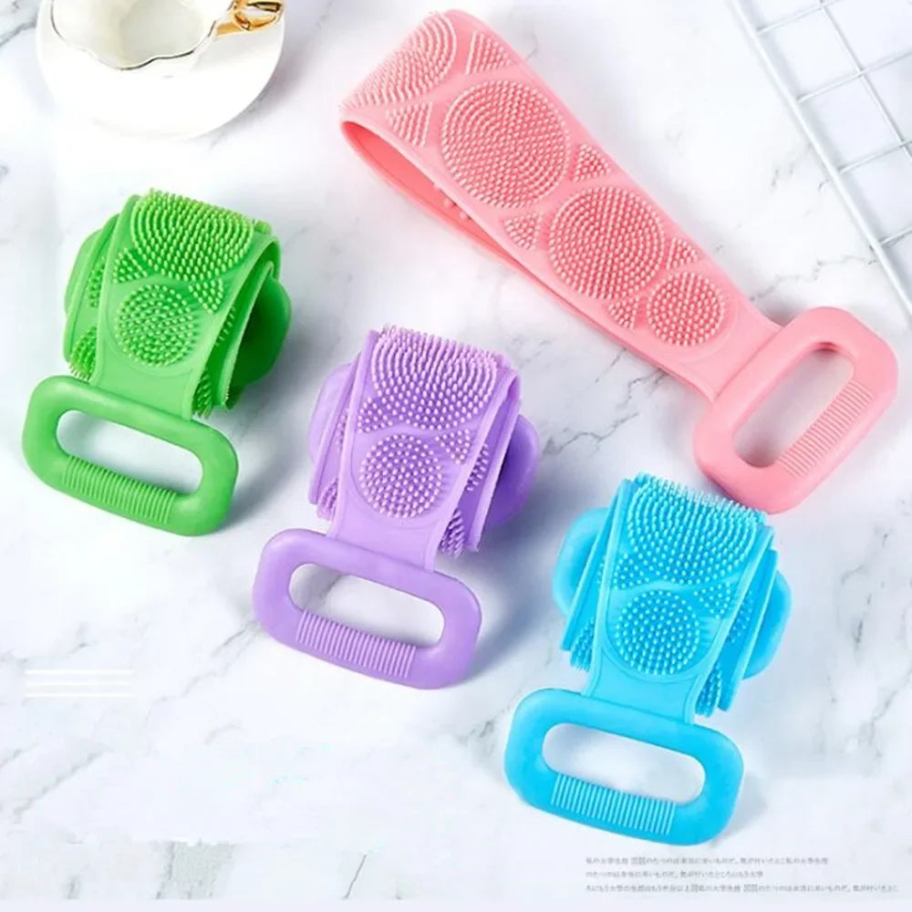 Silicone Bath Body Scrubber Exfoliating Shower Brush Back Massage Washer Strap