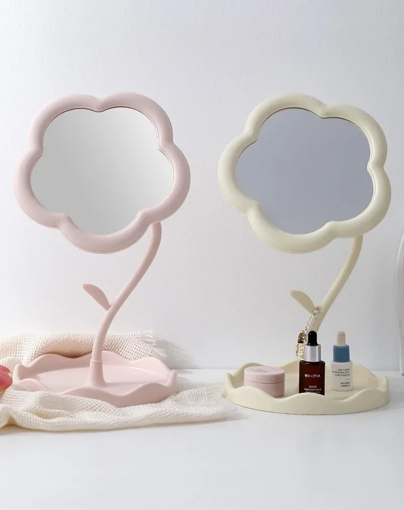 Sunflower Desktop Makeup Mirror for Students Flower Beauty Dressing Table Mirror with Hanging Jewelry Organizer for Girls