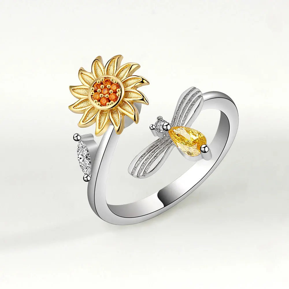 925 Sterling Silver Rotatable Sunflower Ring