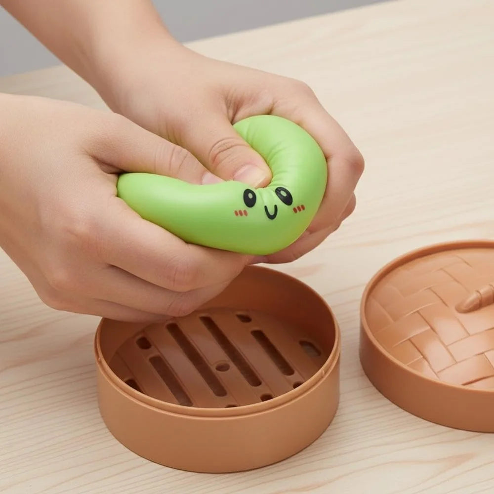 Large Dumpling Stress Ball with Steamer Colorful Squishy Bun Sensory Toy for Anxiety Relief, Squeeze Dough Ball for Adults&Kids
