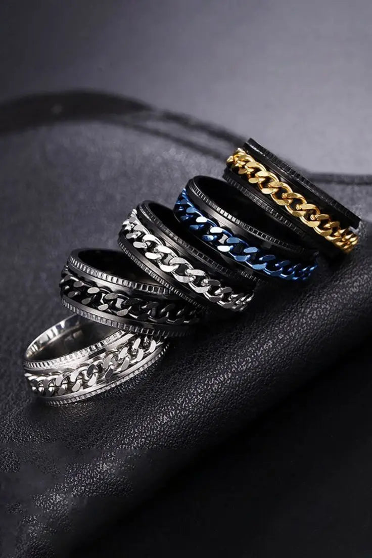 Anxiety Fidget Rings For Men Spining Titanium Stainless Steel Colorfully Spinner Rotatable Chain Jewelry Rotating Rings Men Gift