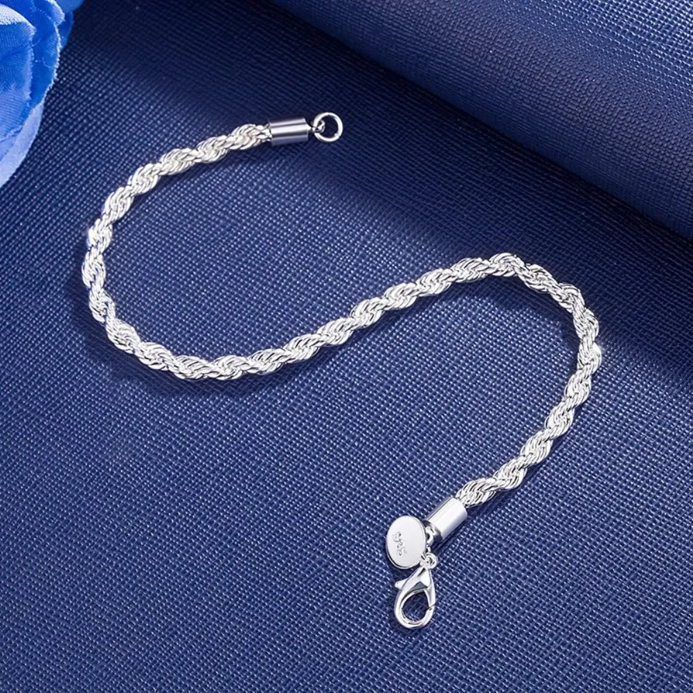 925 Sterling Silver Flat Chain Bracelet 4mm