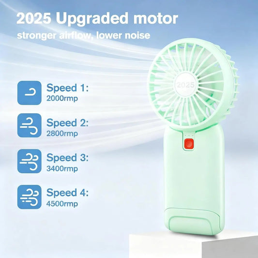 Portable Mini Handheld Fan with Mirror – USB Rechargeable 4-Speed Desk & Travel Fan