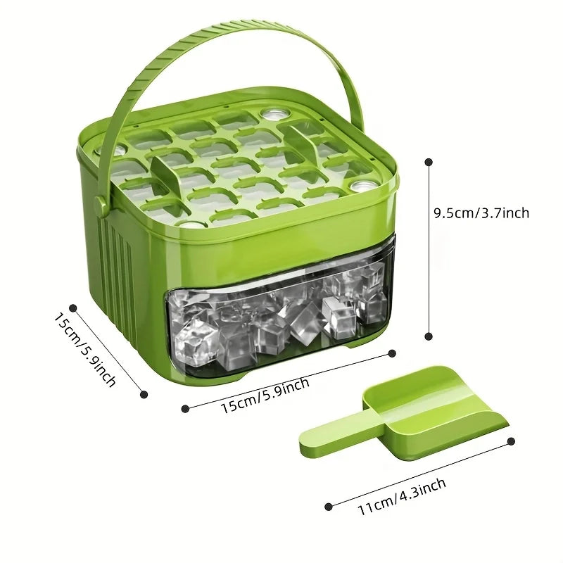 Double Layer Ice Cube Tray Box with Lid and Bin Pull Out Ice Storage Drawer
