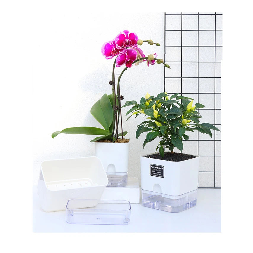 Self Watering Pot Double-deck Magnetic Plastic Self-absorbent Cotton Lazy Flower Pot Fashion Flowerpot Home Garden Pots Supplies