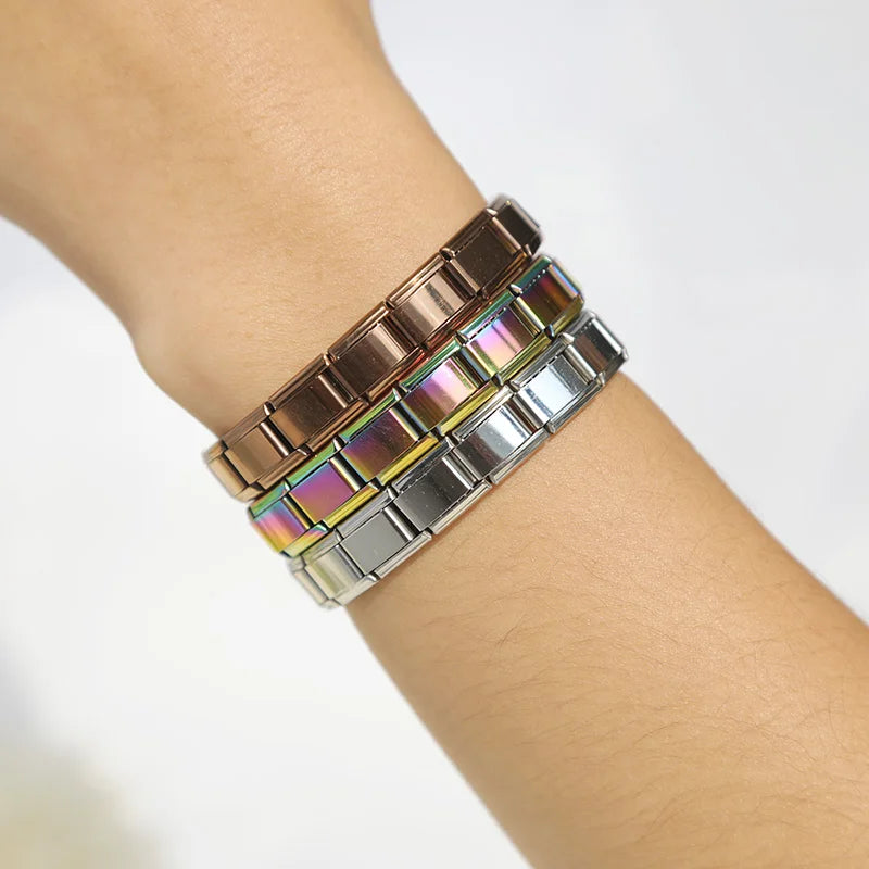 Italian Elastic Stainless Steel Charm Bracelet 9mm