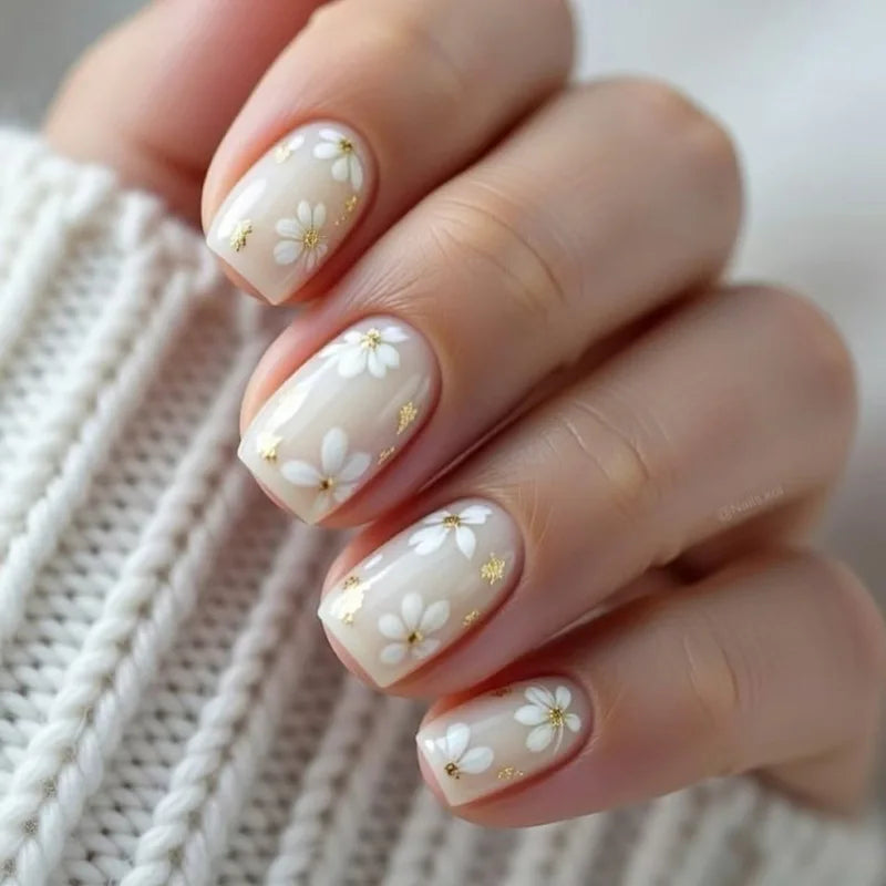 24pcs Simple French Press on Nails Tips Love Stripe Design Short Square False Nails Woman Acrylic Full Cover Nail Art Fake Nail