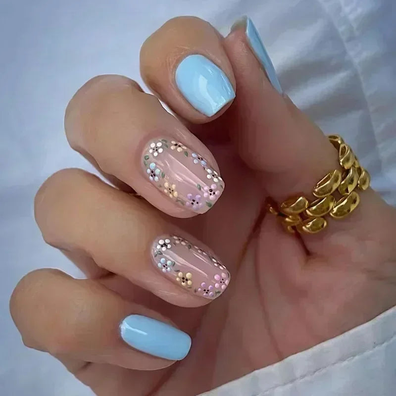 24Pcs Press on Fake Nails Short Square Black Starlit Sky Full Cover Tips