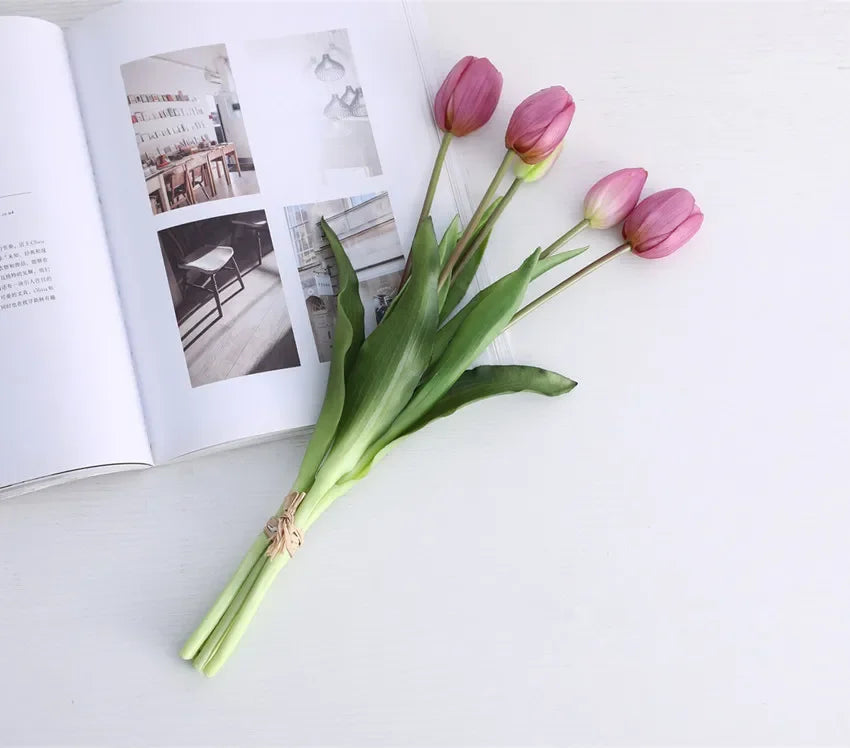 Real Touch Artificial Tulips Fake Flower Bouquet Home Wedding Table Decoration