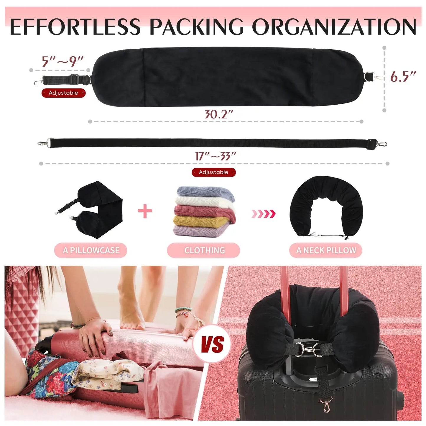 Stuffable Travel Neck Pillow – Clothes Storage Pillow for Flights