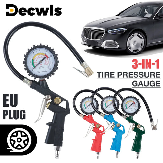 EU Tire Pressure Gauge Inflator – Air Compressor Tool for Car & Bike