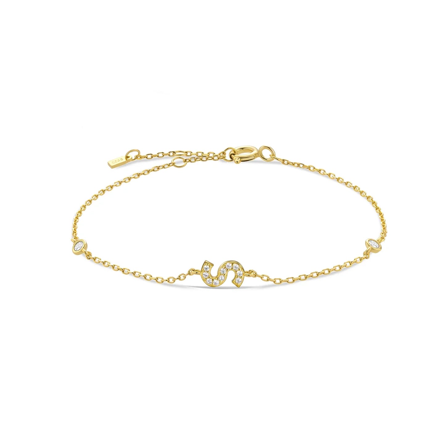 925 Sterling Silver Initial Letter Bracelet Gold CZ Zircon Alphabet Monogram