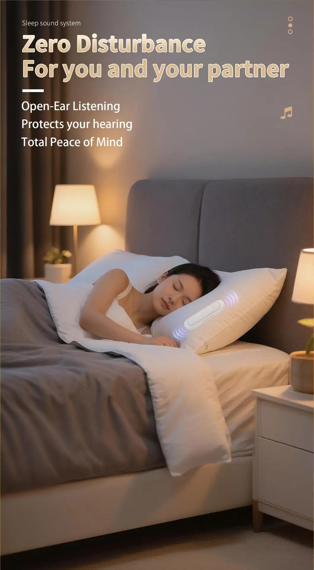 Bone Conduction Pillow Speaker Bluetooth Under Pillow Sleep Aid White Noise Machine Sound Box for Side Sleeper Gift