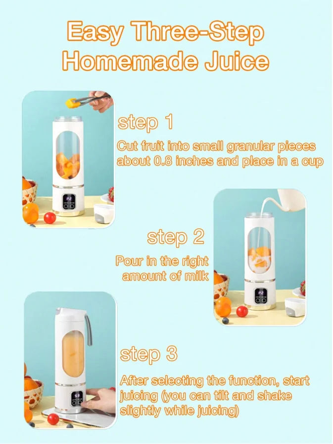 Portable USB Rechargeable Mini Blender – 12 Blade Juicer with Digital Display (Travel & On-the-Go)